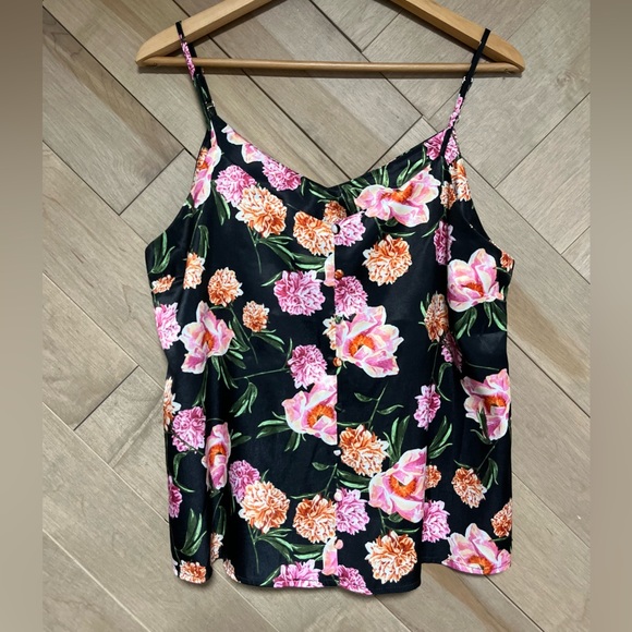 Ripzone tank with spaghetti straps. Black with flowers. Silky fabric. SZL - Picture 3 of 3